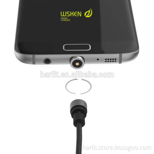 Hot Sell Nylon Braided USB Charge Cables With Magnetic Micro USB Connector For Mobile Phone Charge Black Color